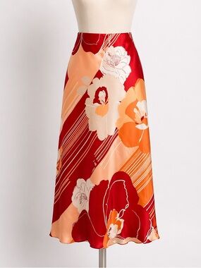 Ramy Brook Rosetta Floral Abstract Pull On Midi Skirt Red Orange White S NWT